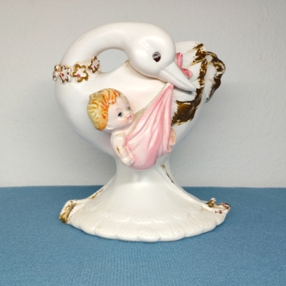 Lefton Other - Lefton Porcelain Vase Baby Girl Planter Container Bird 1963 Vintage #1789 Pink